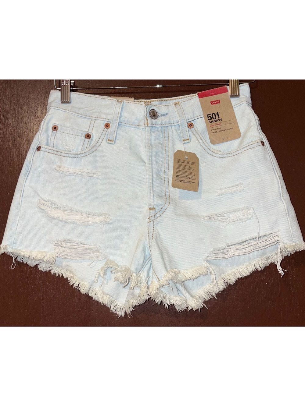 Levi's 501 High-Rise Distressed Denim Shorts (Light Wash - Size 25)